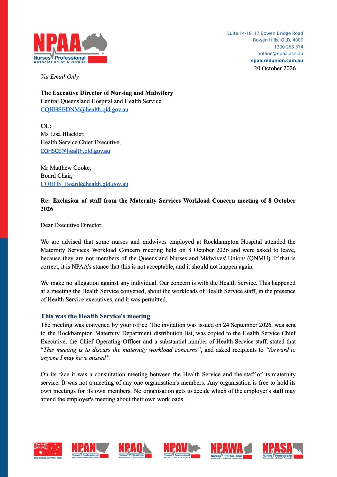 First page of NPAA's 20 October 2026 letter